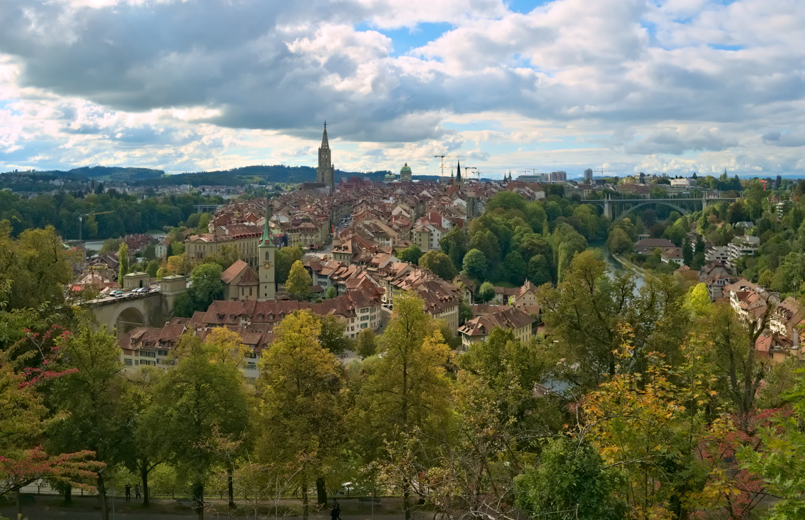 Berner Altstadt mit Münster und Bundeshaus vom Rosengarten aus