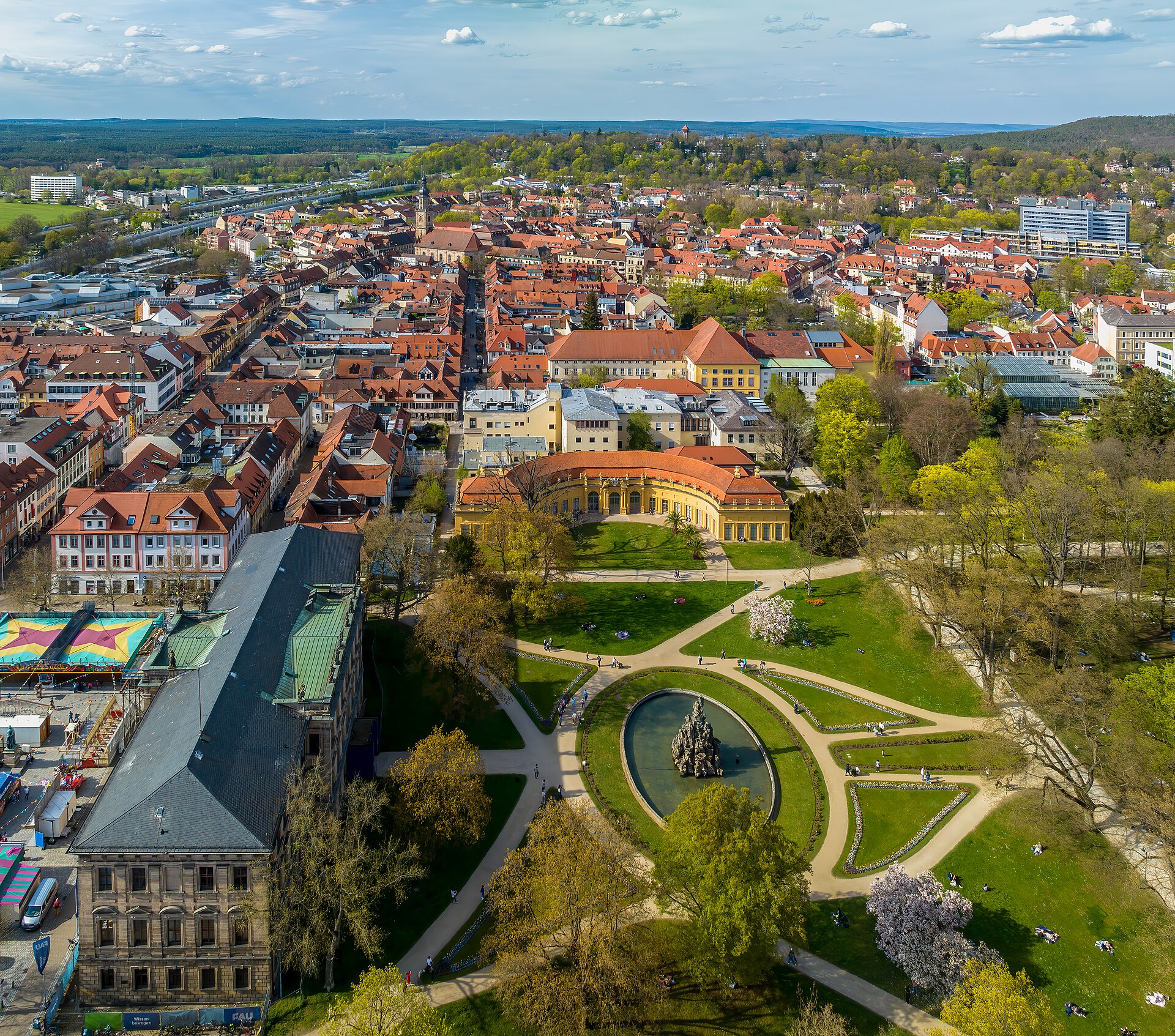 Luftbild Schlossgarten Erlangen barocke Gartenanlage