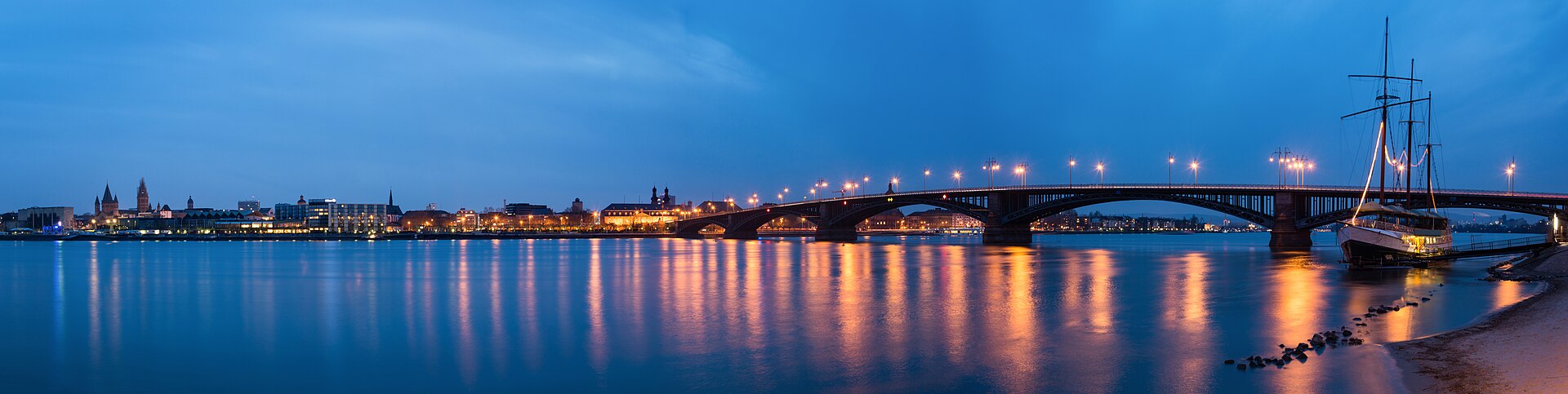 Rheinufer und Brücke in Mainz