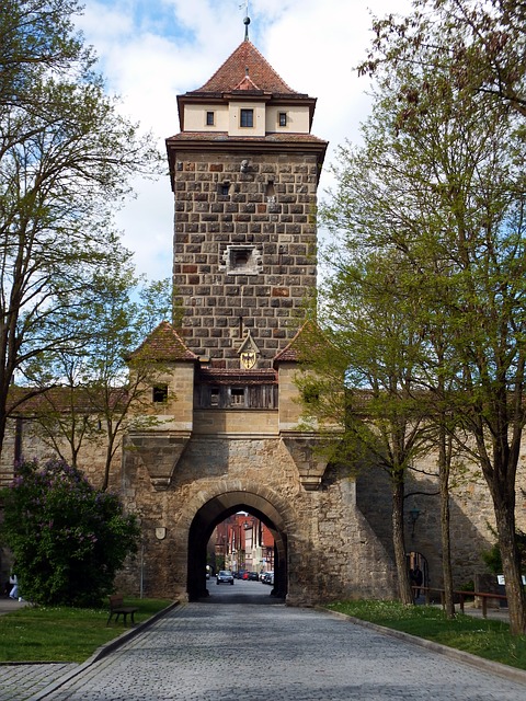 Teil der Stadtmauer. Eine der Sehenswürdigkeiten von Rothenburg ob der Tauber.